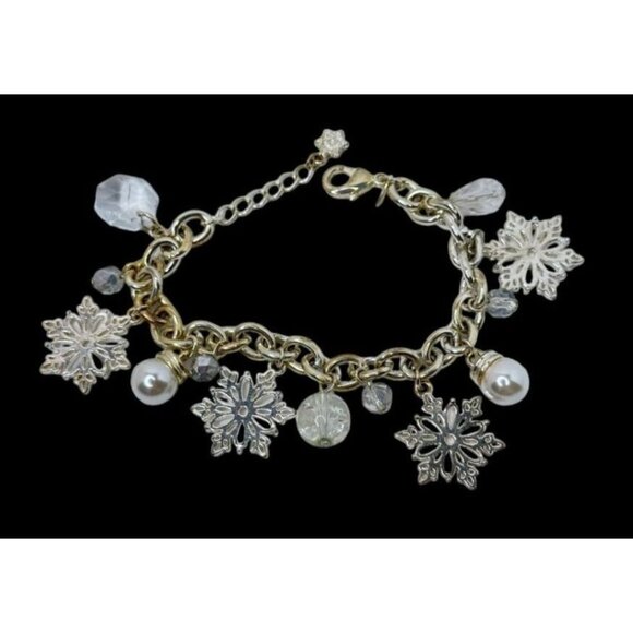 Avon SP Charm Bracelet Snowflake Vintage 1980s Silver Tone 6 Inch Christmas - Picture 2 of 8